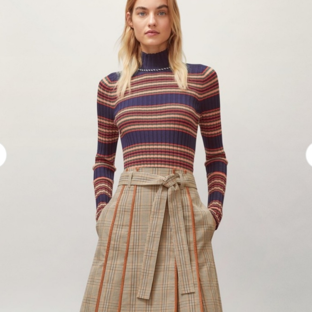 Tory Burch plaid pleated skirt leather lined